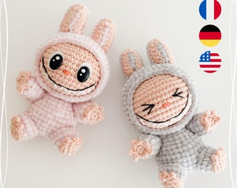 Labubu 2-in-1 PDF-crochet pattern: &quot;have a seat&quot; + &quot;exciting macaron&quot; - Deutsch, English, Francais