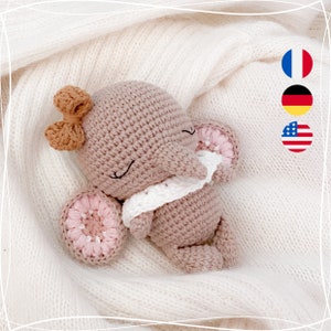 Jasmine the adorable baby elephant - PDF Crochet pattern, tutorial, English, Francais, Deutsch