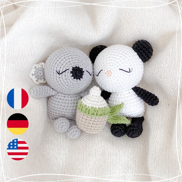 Jade the little koala and Agathe the little panda - PDF Crochet pattern, tutorial, English, Francais, Deutsch