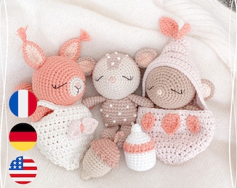 Fawn Opale + Mouse Perle + Squirrel Ruby (bundle of 3 pdf patterns) - Crochet pattern, tutorial, English, Francais, Deutsch