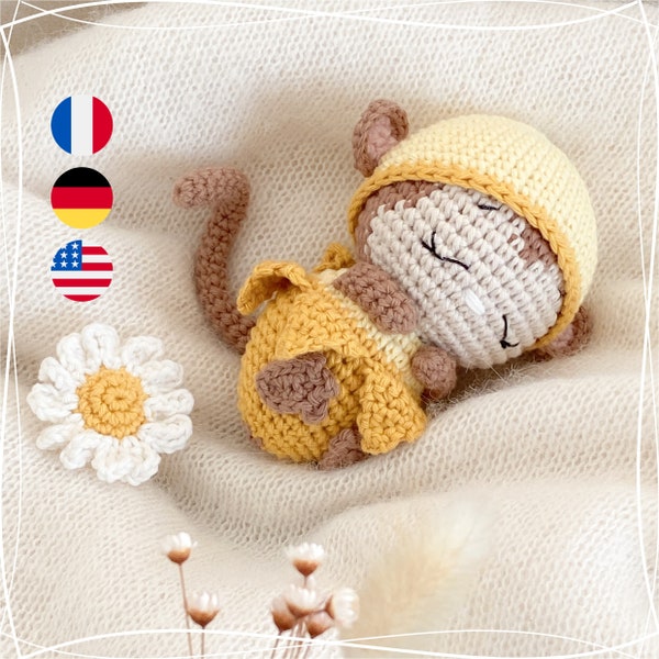Coconut, the little banana-monkey - PDF Crochet pattern, tutorial, English, Francais, Deutsch