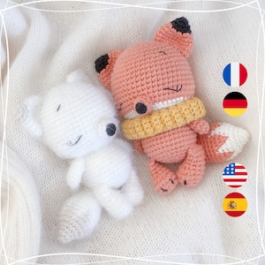 Capucin the little fox or polar fox - PDF Crochet pattern, tutorial, English, Francais, Deutsch, Español