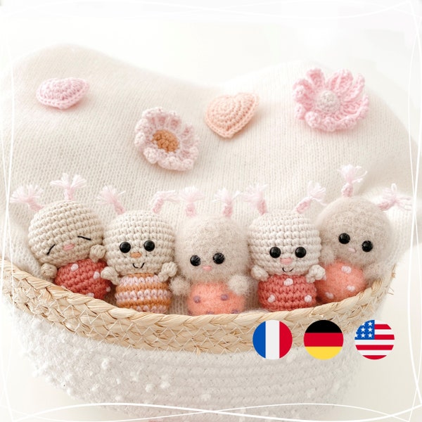 Chloé et Zoé, mini coccinelle et mini-abeille - Patron PDF / Tutoriel au crochet, Francais, English, Deutsch