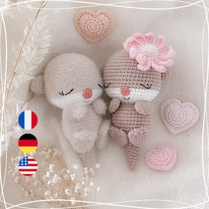 Valentine the little love otter - PDF Crochet pattern, tutorial, English, Francais, Deutsch