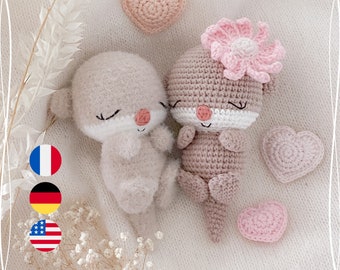 Valentine the little love otter - PDF Crochet pattern, tutorial, English, Francais, Deutsch
