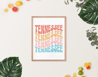 Tipografia del Tennessee Poster incorniciato, arte della parete statale, arte statale personalizzata, stampa del Tennessee, arte della parete del Tennessee, poster del Tennessee