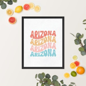 Typographie de l'Arizona, affiche encadrée, art mural national, art national personnalisé, impression Arizona, art mural Arizona, affiche Arizona