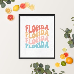 Affiche encadrée de typographie de Floride, art mural d'État, art d'État personnalisé, impression de Floride, art mural de Floride, affiche de Floride