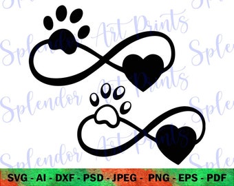 HEART and PAW PRINT Svg, Dog Clipart, Dog Love Svg, Files for Cricut, Dxf, Eps, Png, Jpeg, Silhouette