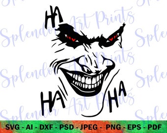 JOKER SVG, Joker Smile & Grinning SVG, Arte de filme de terror gótico, Design de Feliz Dia das Bruxas, Download digital para criação
