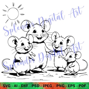 FAMILY of MICE SVG - Cute Mouse Cut File for Cricut and Silhouette, Adorable Mice Clipart for Diy Crafts and Projects