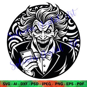 JOKER SVG 14, Joker Smile & Grin, Gothic Horror Movie Design, Happy Halloween SVG, Creepy Laughter Clipart
