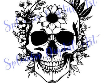 SKULL 3 with FLOWERS SVG, Floral Skull Design for Crafting, Digital Download, Clipart, T-Shirt & Mug Printing