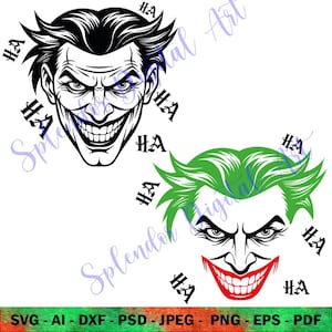 JOKER SVG - 2 Joker Designs 5-5B, Grinning & Laughing SVG, Horror Movie Clipart, Happy Halloween Art, Dark Aesthetic Download