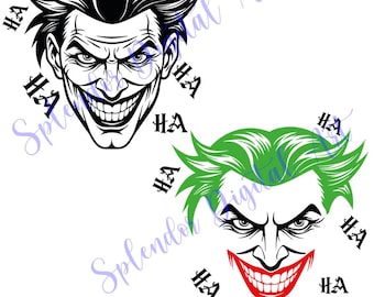 JOKER SVG - 2 Joker Designs 5-5B, Grinning & Laughing SVG, Horror Movie Clipart, Happy Halloween Art, Dark Aesthetic Download