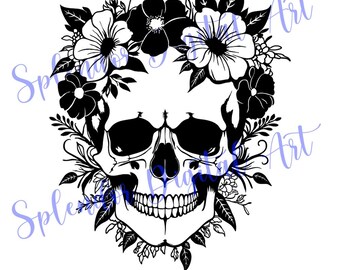 SKULL 2 with FLOWERS SVG, Floral Skull Design for Crafting, Digital Download, Clipart, T-Shirt & Mug Printing
