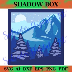 SNOWY MOUNTAINS SHADOW Box Art / Decorazione di montagna, artigianato di carta a strati, arte murale 3D, arredamento per la casa unico, regalo perfetto per gli amanti della natura