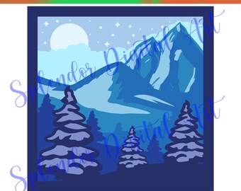 SNOWY MOUNTAINS SHADOW Box Art | Mountain Decor, Layered Paper Craft, 3D Wall Art, Unique Home Decor, Perfect Gift for Nature Lovers