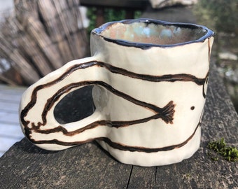 Double naked lady coffee mug with beachy glaze inside / Porcelain Hand built ceramic, unique one-of-a-kind