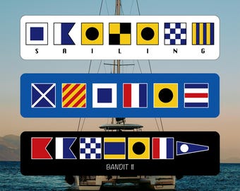 Personalized Metal Nautical Flag Sign: Aluminum & Vinyl Boat Sign (4"x18") | Windward Signs