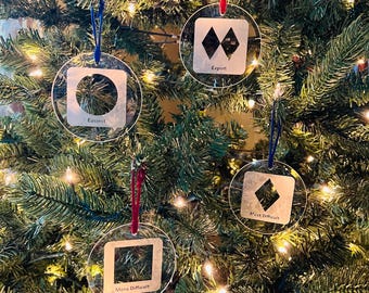 Etched Glass Ski Ornament Set: Christmas Tree Decor, Pack of 4 | Windward Signs