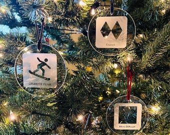 Custom Etched Glass Ski Ornament: Personalized Christmas Tree Decor | Windward Signs
