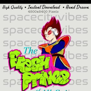 Frischer Prinz Anime PNG | Saiyajin Lizenzgebühren Digitale Kunst | 90er Jahre Cartoon Parodie Clipart | Sofort Download für T-Shirts & Sticker