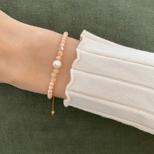 filigree pearl bracelet bracelet friendship bracelet beads glass cut beads freshwater pearl peach, beige, orange boho minimalist image 1