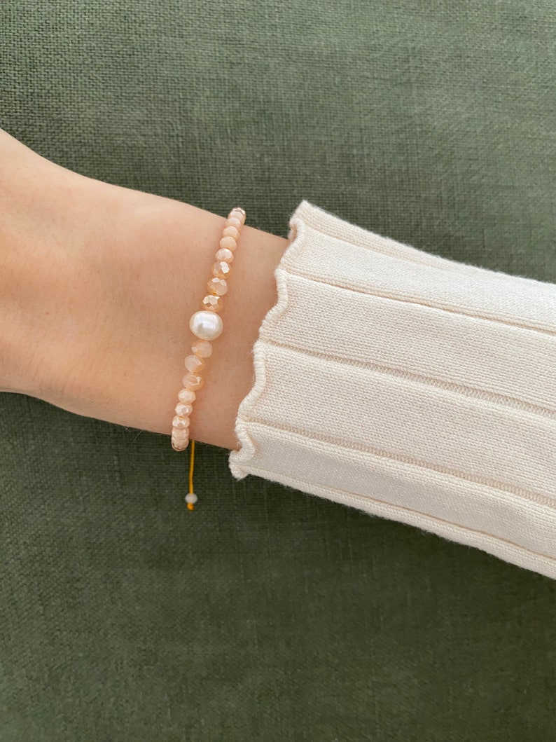 filigree pearl bracelet bracelet friendship bracelet beads glass cut beads freshwater pearl peach, beige, orange boho minimalist image 1