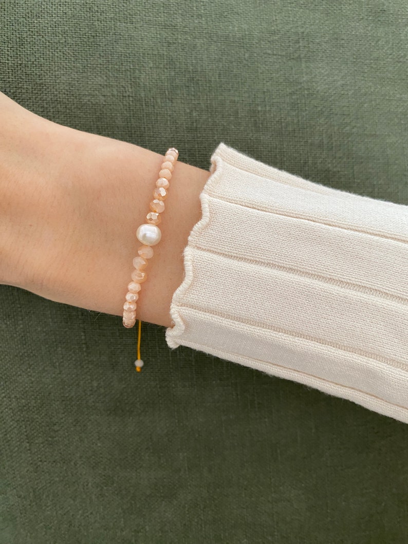 filigree pearl bracelet bracelet friendship bracelet beads glass cut beads freshwater pearl peach, beige, orange boho minimalist image 8