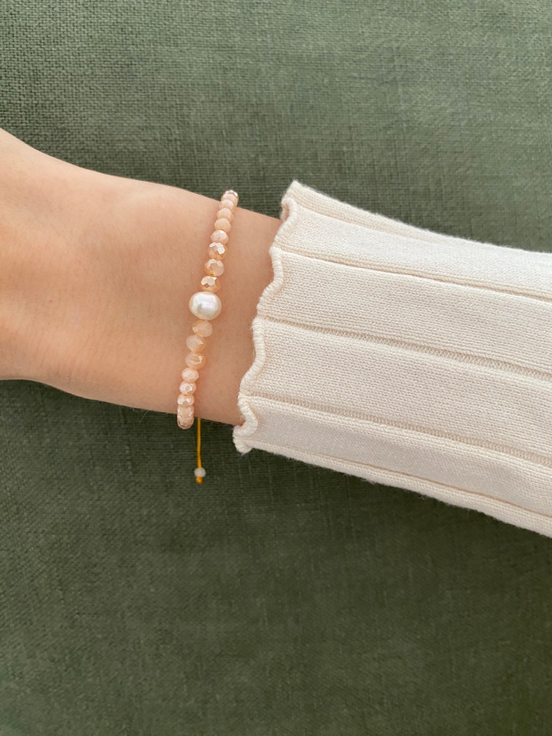 filigree pearl bracelet bracelet friendship bracelet beads glass cut beads freshwater pearl peach, beige, orange boho minimalist image 3