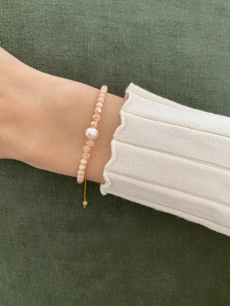 filigree pearl bracelet bracelet friendship bracelet beads glass cut beads freshwater pearl peach, beige, orange boho minimalist image 4