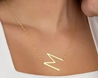 Initial Necklace, Gold Initial Necklace, Large Initial Necklace, Custom Letter Necklace, Sideways Initial Necklace, Big Letter Necklace