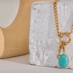 Turquoise Jewelry Necklace, Pendant Necklace, Gold Necklace, Vintage Jewelry, Gifts For Her, Blue Pendant Necklace, Unique Gold Jewelry