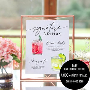 Signature Drink Sign, Bar Menu Template, Minimalist Printable Bar Menu, Modern Editable Drink Menu Template, 4000 Drinks and Garnishes image 1