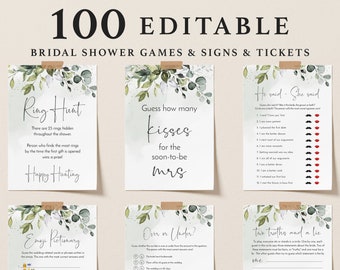 Bridal Shower Games, Greenery Printable Bridal Shower Games, Minimalist Wedding Shower Games, Editable Bridal Party Games, Bride or Groom