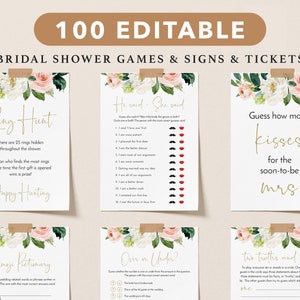 Bridal Shower Games, Floral Gold Printable Bridal Shower Games, Minimalist Wedding Shower Games, Editable Bridal Party Games, Bride or Groom