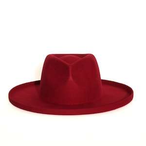 Berry Red - Wide Brim Felt Hat, fedora, boater, rancher, headwear, pencil brim