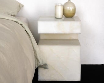 Green Onyx Side Table, Modern Marble Pedestal, Luna Table