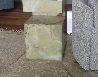 Green Onyx Marble Side Table: Modern Living Room Decor, Real Onyx pedestal