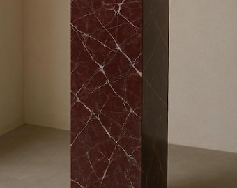 Handmade Rosso Lavanto Cube| Coffee Table| Burlwood Display for Lamp, Minimalist Pedestal, Night Table, Low Table, Flower Table. Marble.