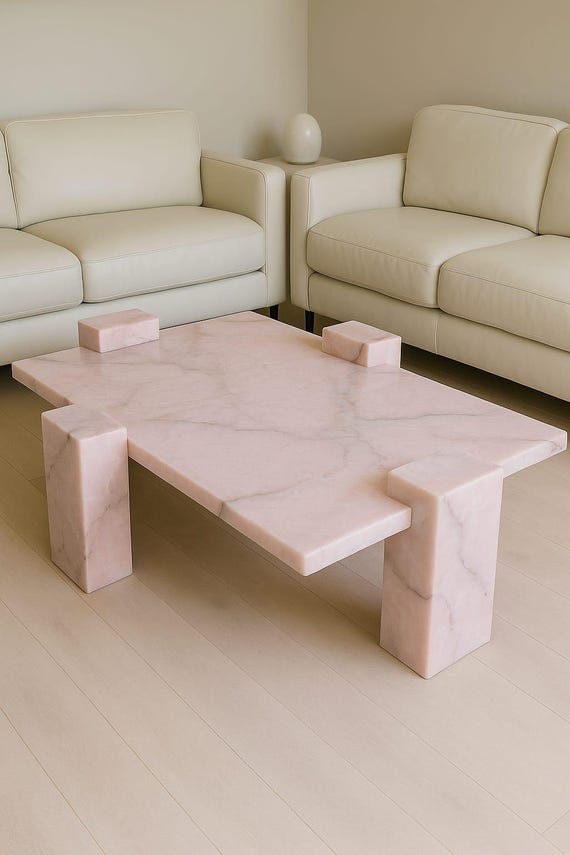 ピンクオニキスの、テーブル 手作りのピンクオニキスコーヒーテーブル、インレイ大理石リビング