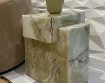 Green Flower Table, Onyx Bed side Table, Low Table, Corner Table, Marble pedestal,living Room Table,Night Table, Luna Table, luxury Table