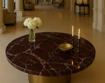 Handcrafted Coffee Table: Rosso Lavanto Marble, Golden Base, 30&quot;