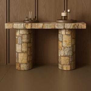 Consola de piedra petrificada, mesa de lujo para recibidor o sala de estar