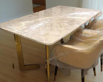 手作りのピンクオニキスコーヒーテーブルインレイ大理石センター