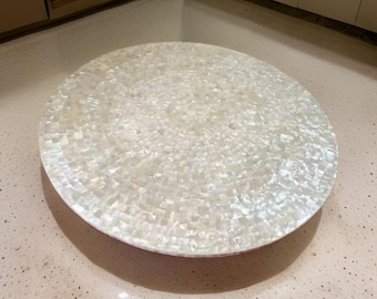 Inlay Mother of Pearls Stone Coffee Table, Elegant Inlay Marble White Coffee Table for Living Room – Handcrafted Beauty.
