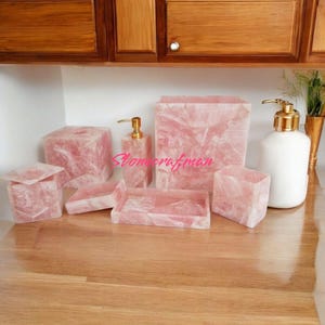 Set da bagno in quarzo, porta carta in quarzo, porta spazzolino da denti in quarzo, set da bagno in quarzo rosa, dispenser di sapone al quarzo, set da 7 pezzi