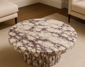 Calacatta Viola Coffee Table With Golden Base, Elegant Viola Coffee Table for Living Room – Handcrafted Beauty.