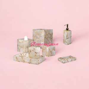 Set da bagno in quarzo, porta carta in quarzo, porta spazzolino da denti in quarzo, set da bagno in quarzo bianco, set di dispenser di sapone in quarzo da 7 pezzi